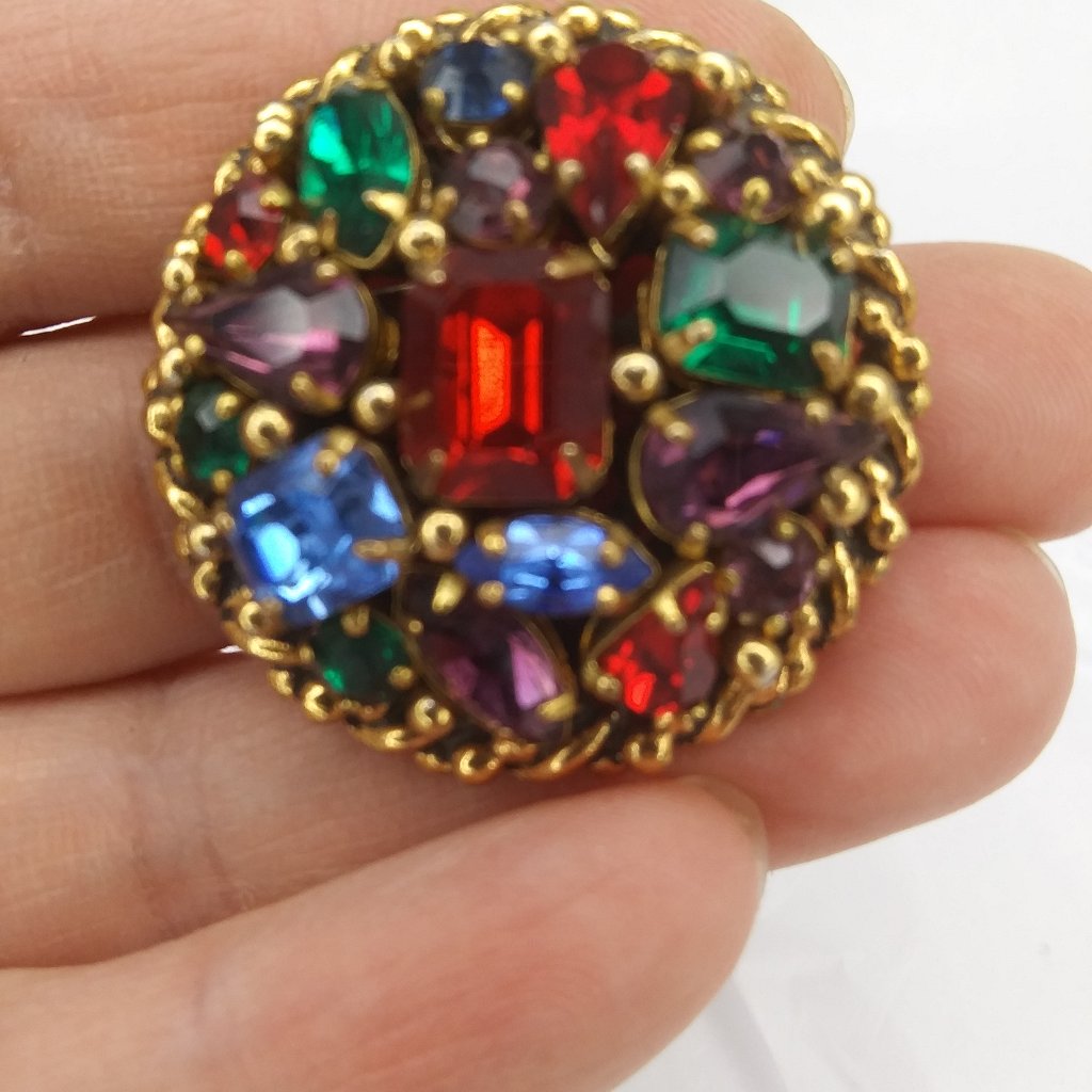 Vintage Barclay Gold-Tone Multi-Color Rhinestone